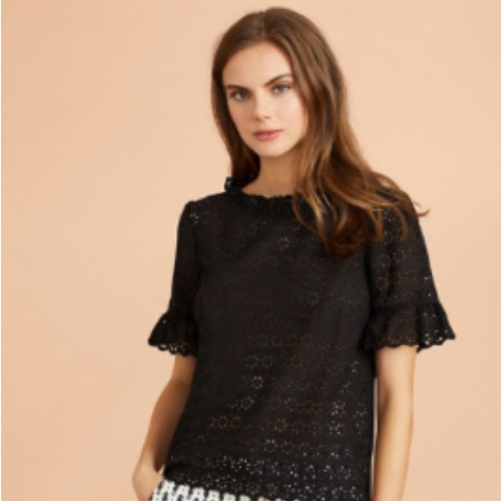 Brooks Brothers cotton Eyelet bell-sleeve blouse - black - SIZE 6
